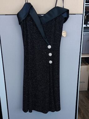 Sparkle Black Strapless Evening Dress with Satin Trim